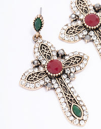 Antique Gold Jeweled Cross Drop Earrings - link has visual effect only