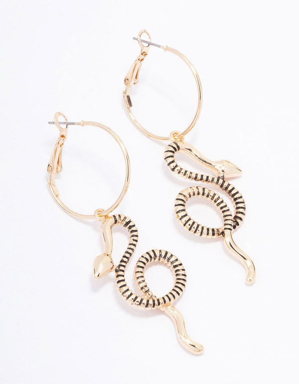 Antique Gold Swirling Snake Drop Earrings