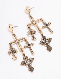 Antique Gold Multi Cross Drop Earrings - link has visual effect only