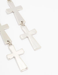 Rhodium Double Cross Drop Earrings - link has visual effect only