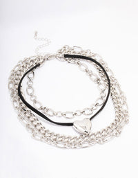 Silver Puffy Heart Layered Mixed Chain Necklace - link has visual effect only