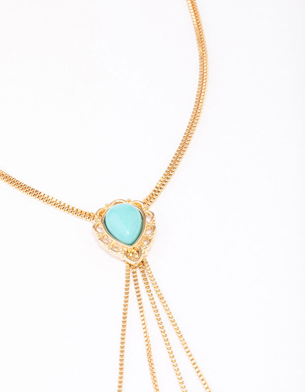 Gold Turquoise Stone Bolo Chain Necklace