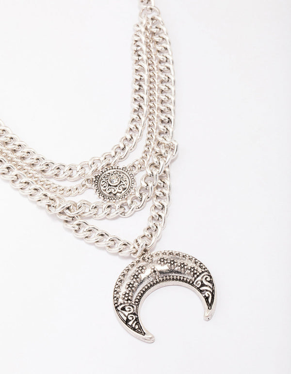 Antique Silver Western Crescent Moon Necklace