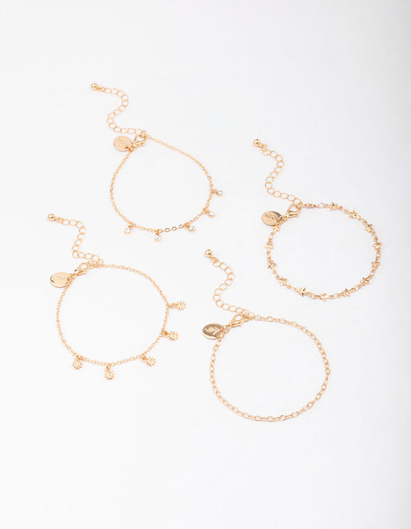 Gold Star Dangle Bracelet 4-Pack