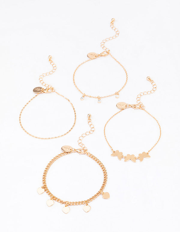 Gold Butterfly Heart Bracelet 4-Pack