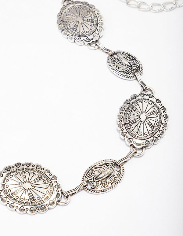 Antique Silver Textured Circular Chain Belt