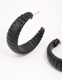 Black Faux Leather Wrapped Hoop Earrings - link has visual effect only