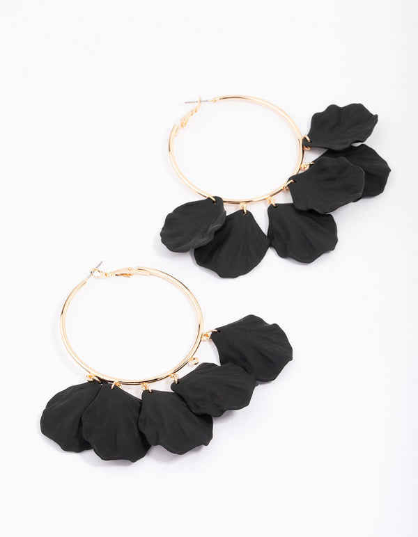 Black & Gold Iridescent Petal Hoop Earrings