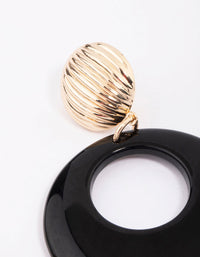 Gold & Black Ribbed Circular Drop Earrings - link has visual effect only