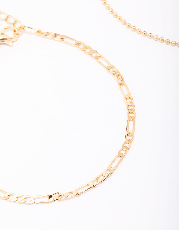 Gold Plated Figaro & Ball Cross Bracelets 2-Packs