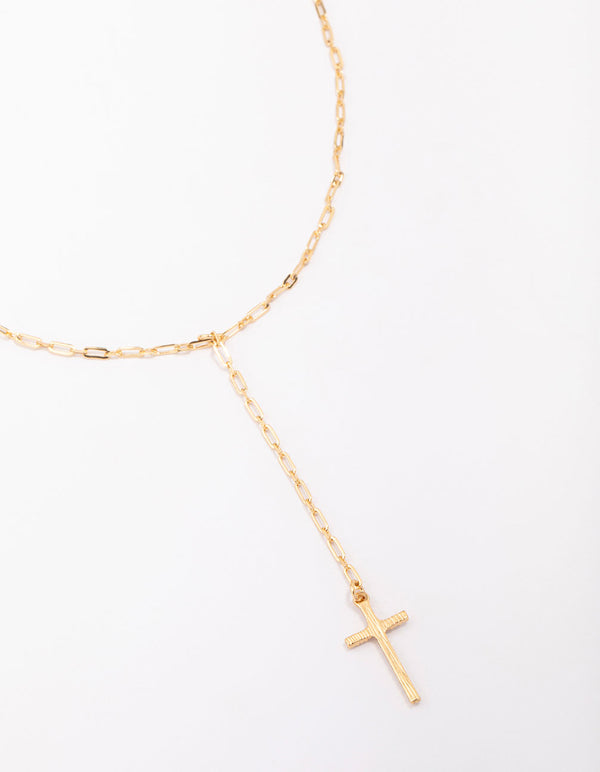 Safety Pin Cross Lariat Necklace - Dainty Paperclip Link Y Necklace For Women, Stainless Steel Jewelry Gift