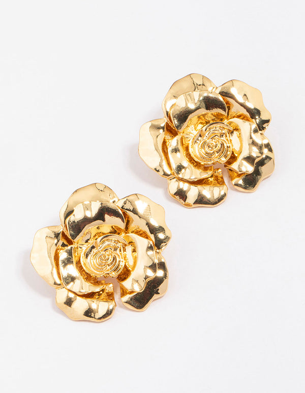 Gold Plated Rose Large Stud Earrings
