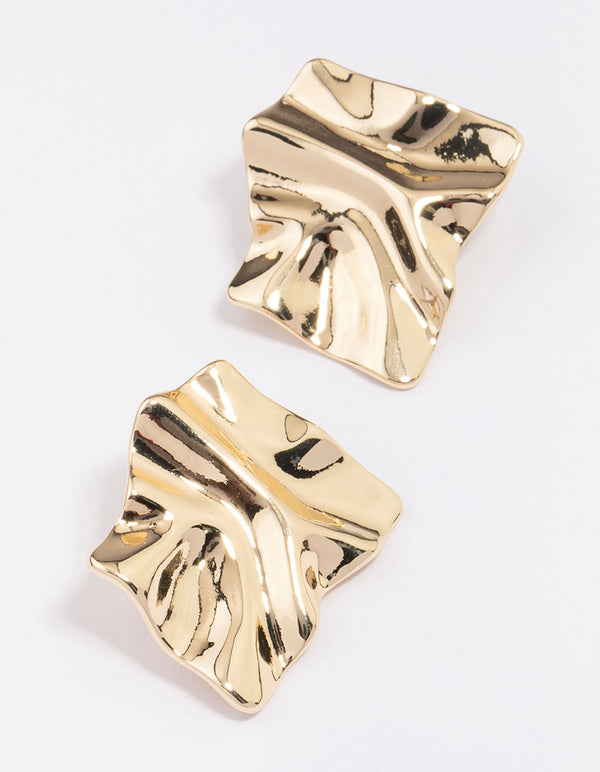Gold Plated Warped Metal Stud Earrings