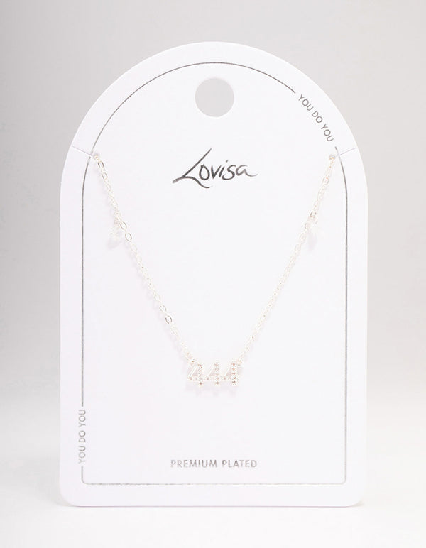 Silver Plated 444 Angel Number Cubic Zirconia Chain Necklace