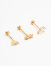 Gold Plated Surgical Steel Double Baguette Flat Back 3-Pack - link has visual effect only