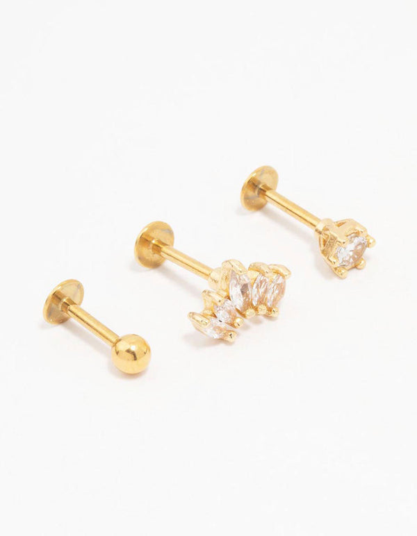Gold Plated Surgical Steel Marquise Ball Flat Back 3-Pack