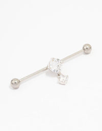 Surgical Steel Cubic Zirconia Drop Piercing Industrial Bar - link has visual effect only