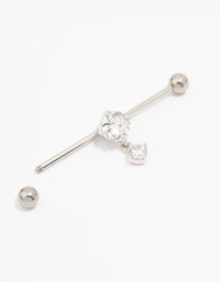 Surgical Steel Cubic Zirconia Drop Piercing Industrial Bar - link has visual effect only