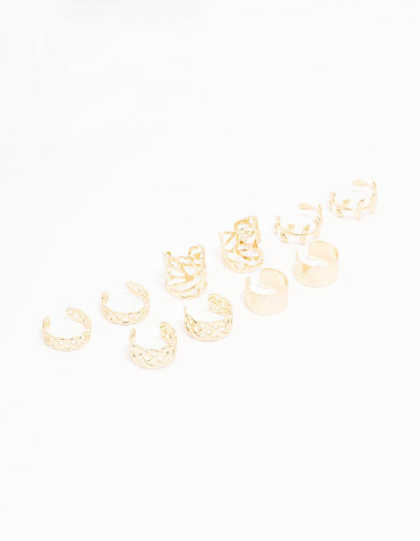 Gold Plated Surgical Steel Roman Leaf Ear Cuff 10-Pack