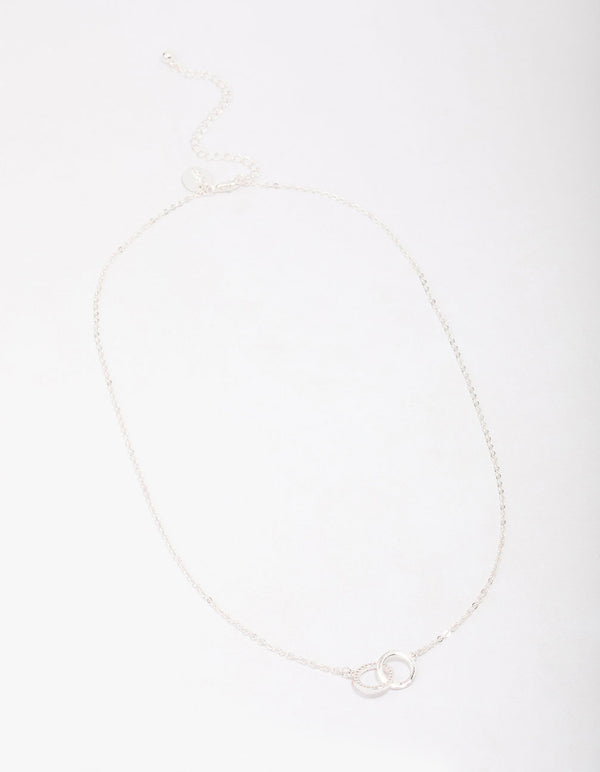 Silver Plated Interlocking Rings Cubic Zirconia Pendant Necklace