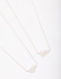 Silver Plated Cubic Zirconia Interlinked Heart Pendant Necklace Pack - link has visual effect only