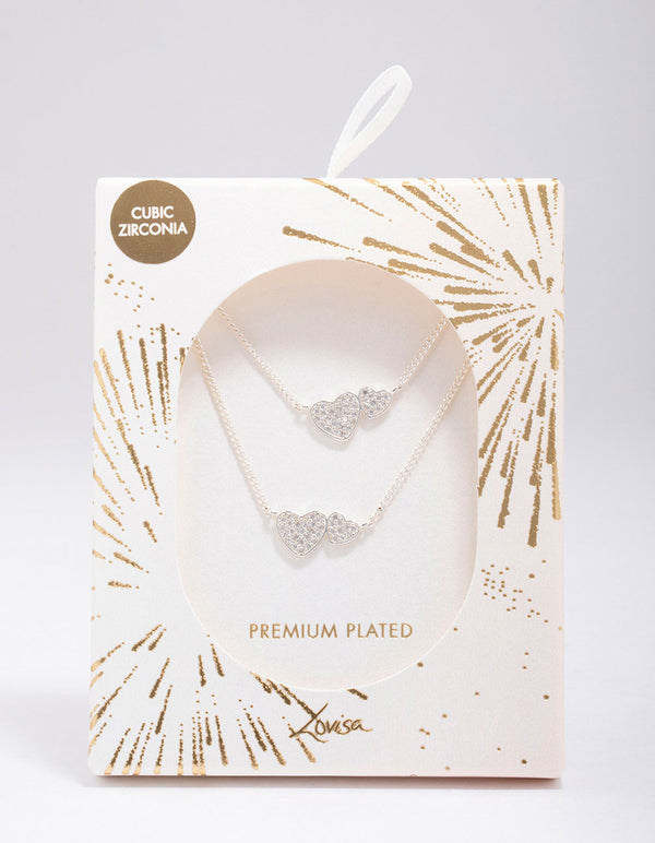 Silver Plated Cubic Zirconia Interlinked Heart Necklace Pack