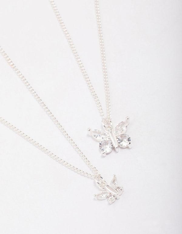 Silver Plated Link Butterfly Pendant Necklace Pack