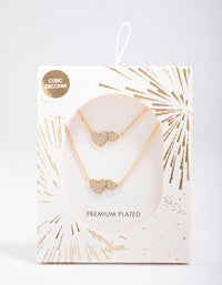 Gold Plated Cubic Zirconia Link Heart Necklace Pack - link has visual effect only