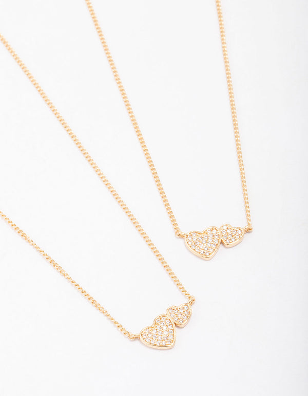 Gold Plated Cubic Zirconia Link Heart Necklace Pack
