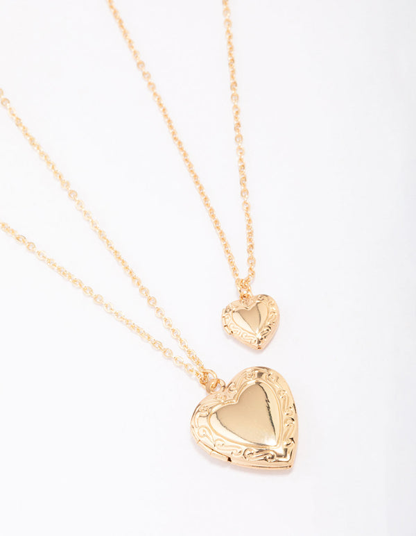 Gold Plated Ornate Heart Pendant Necklace Pack
