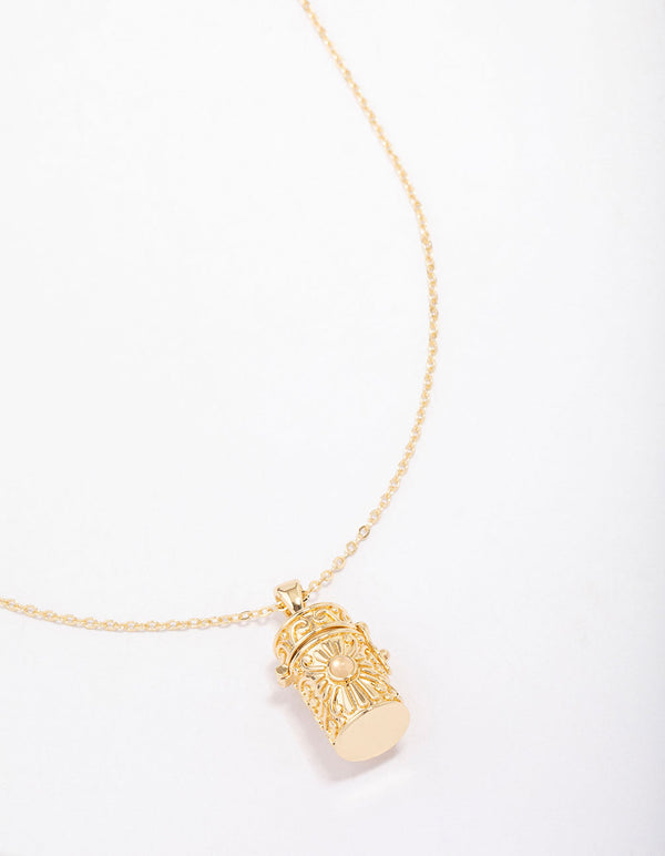 Gold Plated Barrel Pendant Necklace