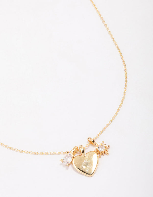 Gold Plated Heart Cubic Zirconia Pendant Necklace