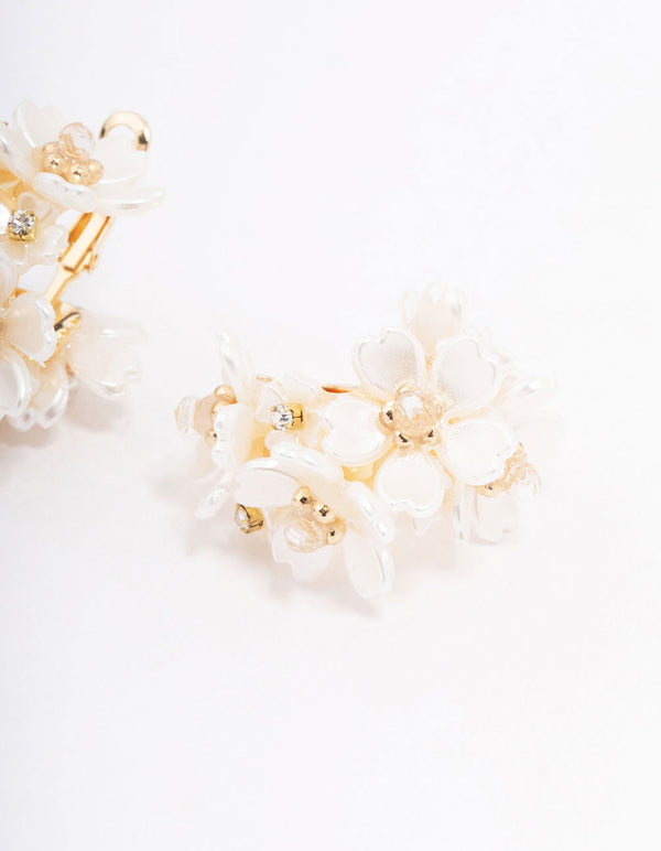 Gold Plated Flower Cluster Hoop Earrings