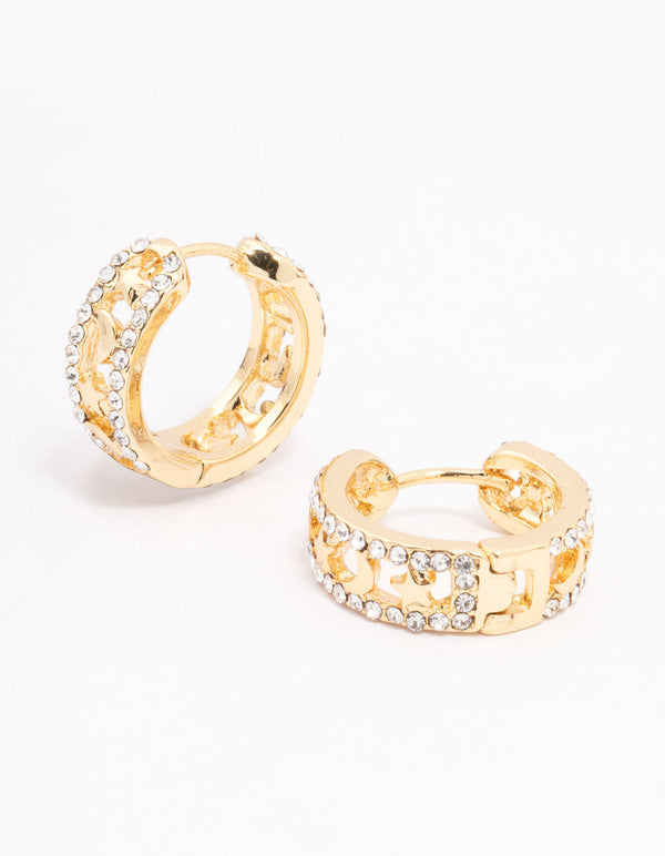 Gold Plated Celestial Cut Hoop Earrings