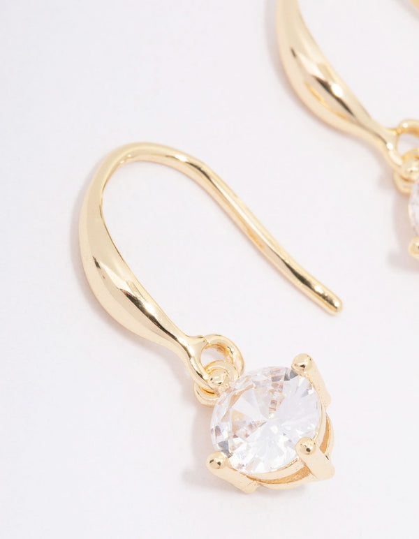 Gold Plated Cubic Zirconia Solitaire Hook Earrings
