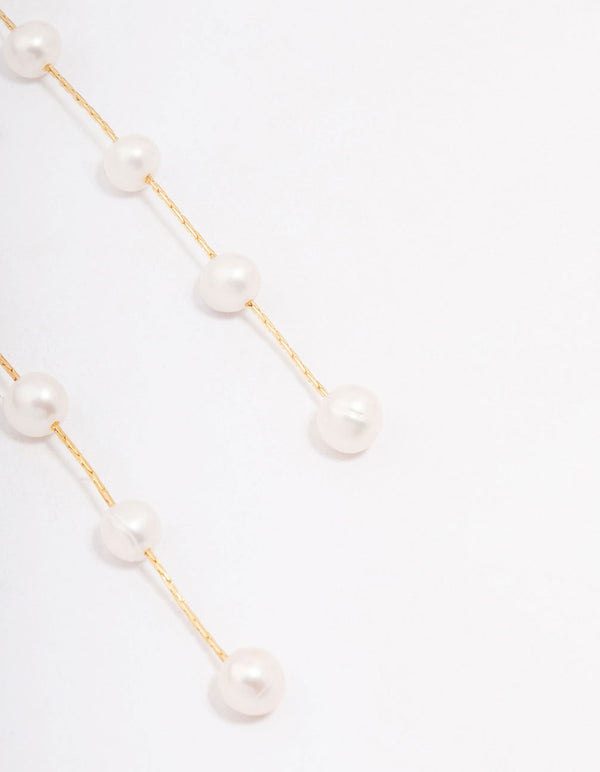Gold Plated Freshwater Pearl Long Dainty Drop Earrings