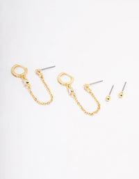 Gold Plated Cubic Zirconia Pave Chain Earring Pack - link has visual effect only