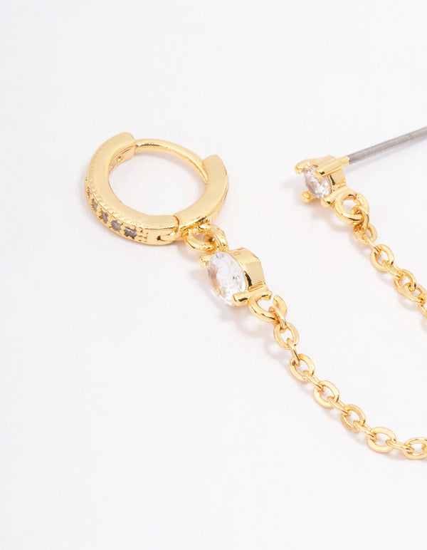 Gold Plated Cubic Zirconia Pave Chain Earring Pack