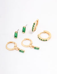 Gold Plated Emerald Baguette Earring 3-Pack - link has visual effect only