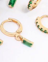 Gold Plated Emerald Baguette Earring 3-Pack - link has visual effect only