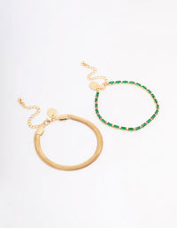 Gold Plated Baguette & Snake Chain Bracelet Pack - link has visual effect only