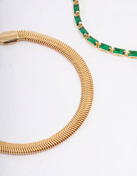 Gold Plated Baguette & Snake Chain Bracelet Pack - link has visual effect only