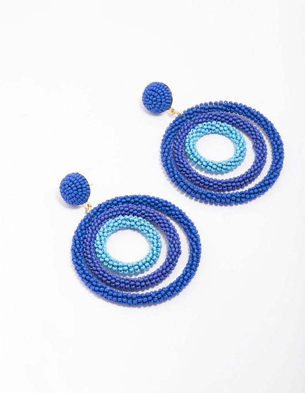 Blue Beaded Circular Drop Earrings