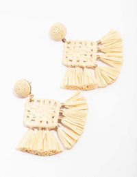 Cream Woven Square Tassel Drop Earrings - link has visual effect only