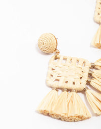 Cream Woven Square Tassel Drop Earrings - link has visual effect only