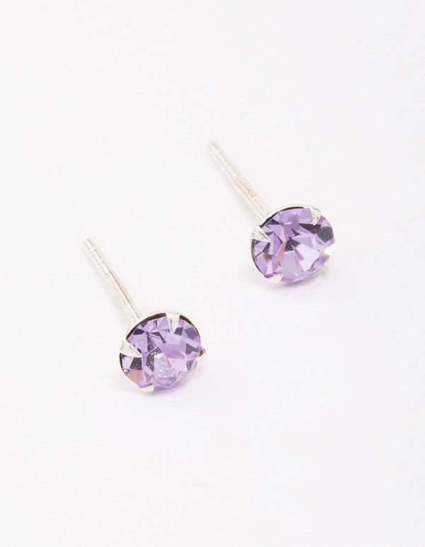 Sterling Silver Lilac Czech Crystal Small Stud Earrings