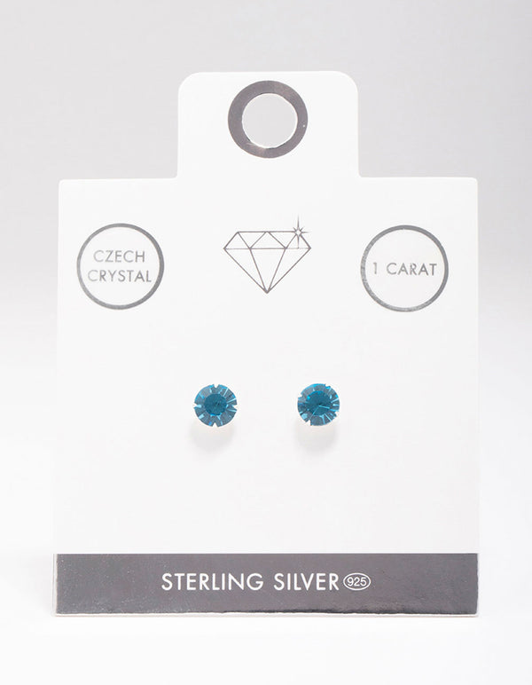 Sterling Silver Blue Czech Crystal Stud Earrings