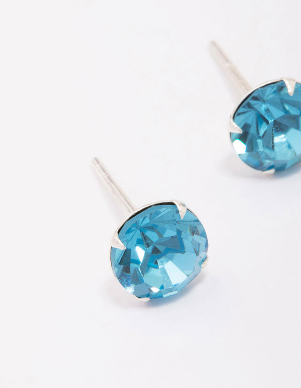 Sterling Silver Blue Czech Crystal Stud Earrings