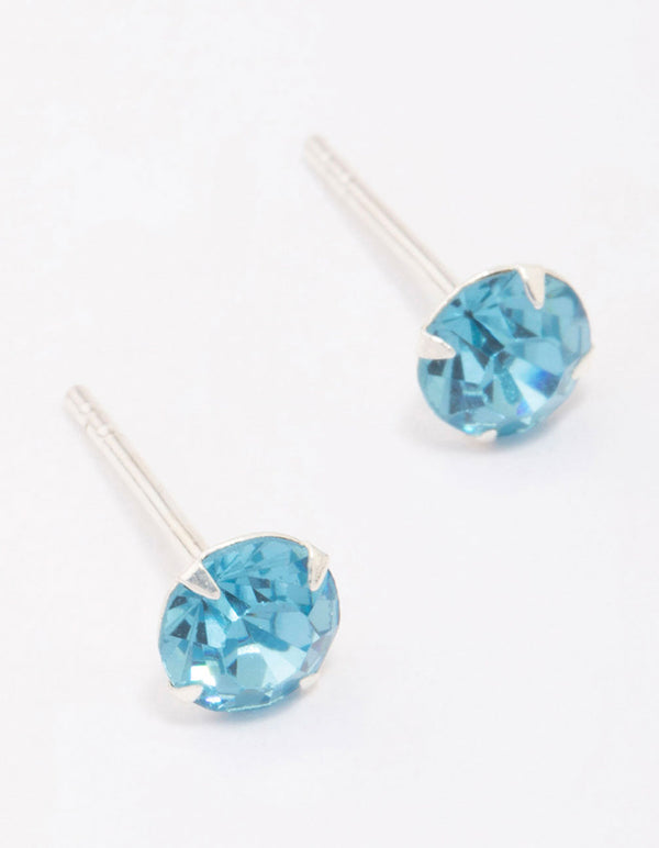 Sterling Silver Blue Czech Crystal Small Stud Earrings
