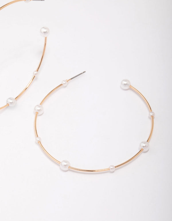 Gold Fine Pearl Hoop Earrings